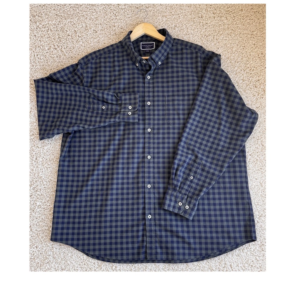 Charles Tyrwhitt Shirt Mens XXXL Blue Green Good Gingham Non-Iron Classic Fit